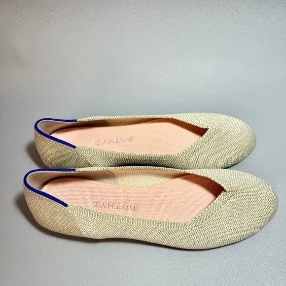 Rothy's The Flat Light Gold Metallic Round Toe Slip-On Ballet Flats NWOT 8.5