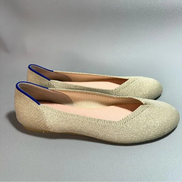 Rothy's The Flat Light Gold Metallic Round Toe Slip-On Ballet Flats NWOT 8.5
