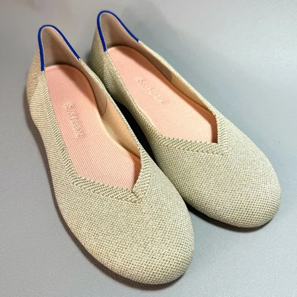 Rothy's The Flat Light Gold Metallic Round Toe Slip-On Ballet Flats NWOT 8.5