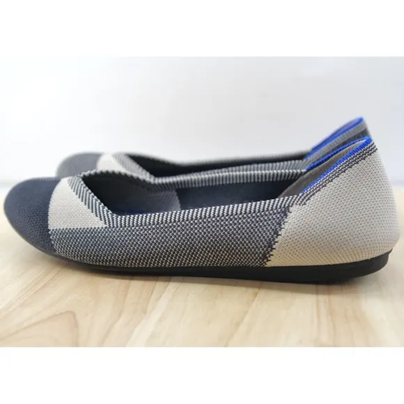 ROTHYS THE FLAT Retired BUFFALO PLAID Round Cap Toe Black White Shoes Womens 6.5
