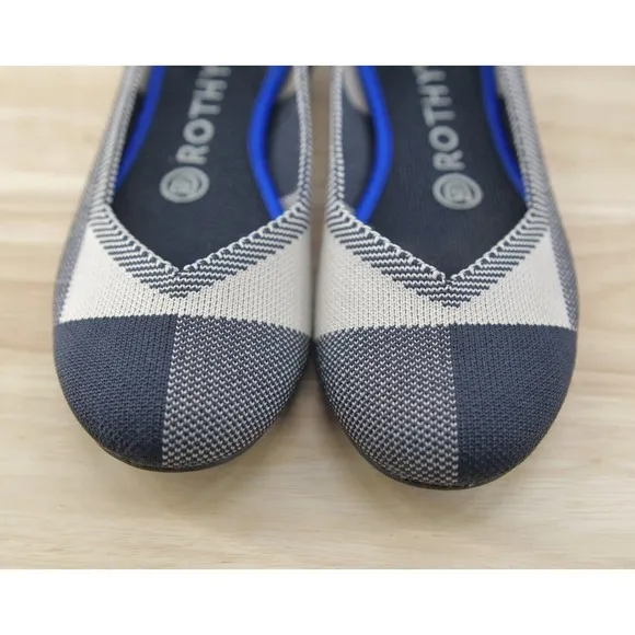 ROTHYS THE FLAT Retired BUFFALO PLAID Round Cap Toe Black White Shoes Womens 6.5