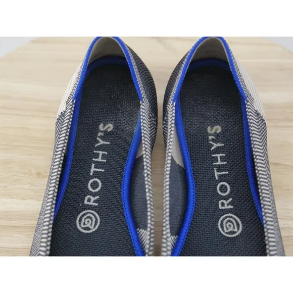 ROTHYS THE FLAT Retired BUFFALO PLAID Round Cap Toe Black White Shoes Womens 6.5