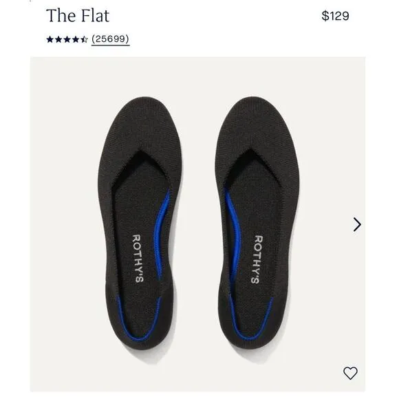 Rothy's The Flat Round Toe Bellet Flats Shoes  Black Size 6.5 NWOT