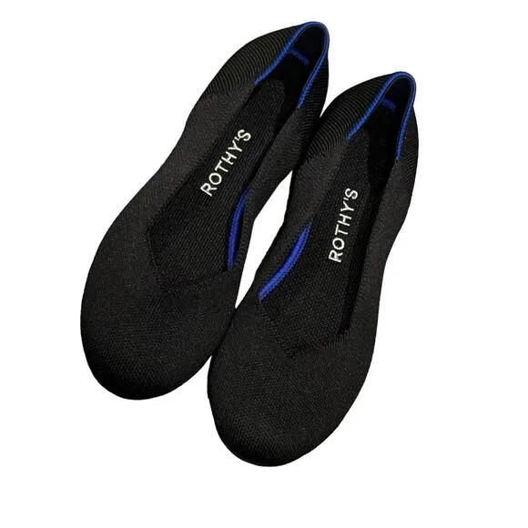Rothy's The Flat Round Toe Bellet Flats Shoes  Black Size 6.5 NWOT