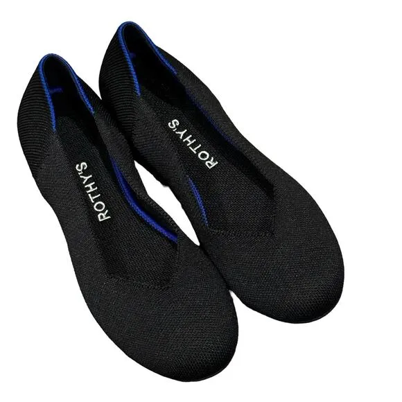 Rothy's The Flat Round Toe Bellet Flats Shoes  Black Size 6.5 NWOT
