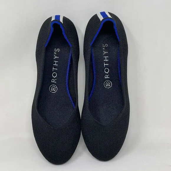 Rothy’s The Flat Womens 8.5 Black Knit Round Toe Slip On Heel Stripe Shoes