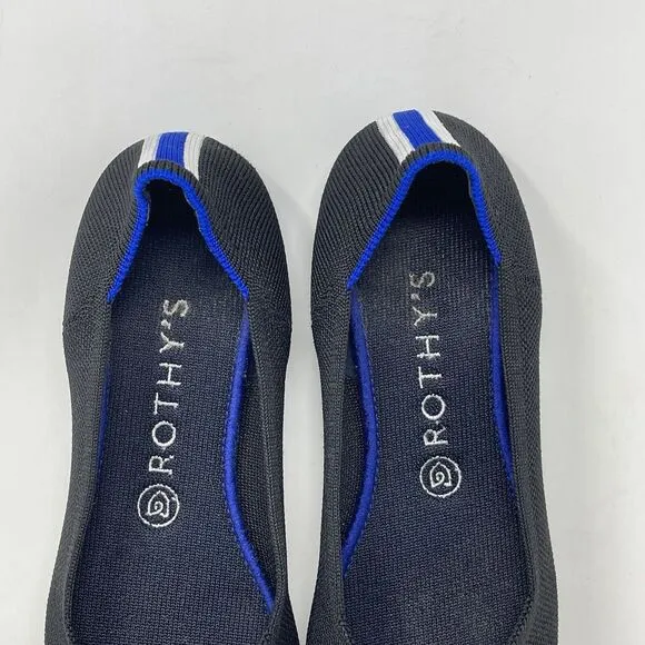 Rothy’s The Flat Womens 8.5 Black Knit Round Toe Slip On Heel Stripe Shoes