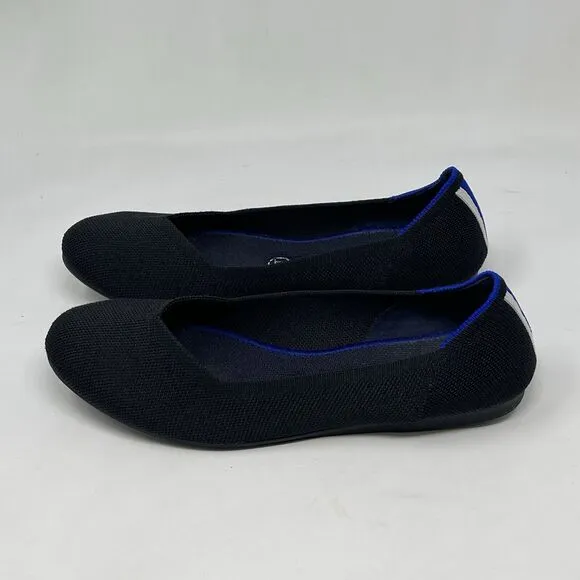 Rothy’s The Flat Womens 8.5 Black Knit Round Toe Slip On Heel Stripe Shoes