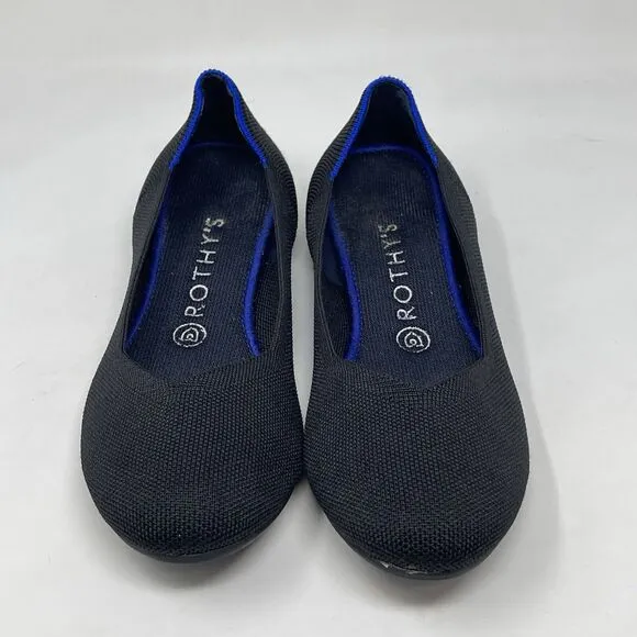Rothy’s The Flat Womens 8.5 Black Knit Round Toe Slip On Heel Stripe Shoes