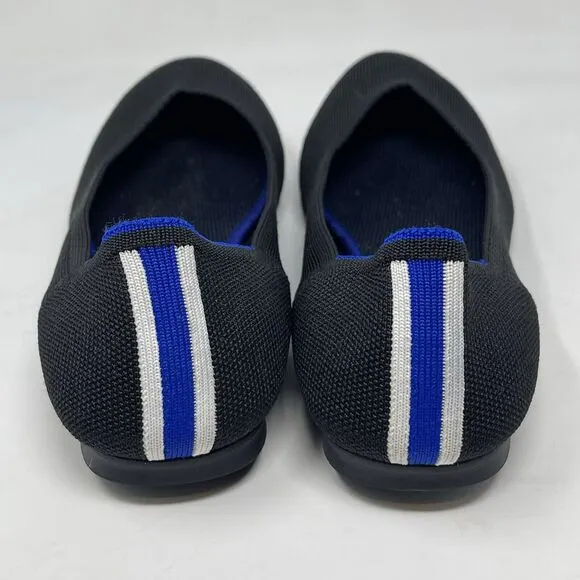 Rothy’s The Flat Womens 8.5 Black Knit Round Toe Slip On Heel Stripe Shoes