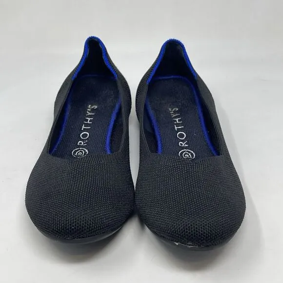 Rothy’s The Flat Womens 8.5 Black Knit Round Toe Slip On Heel Stripe Shoes
