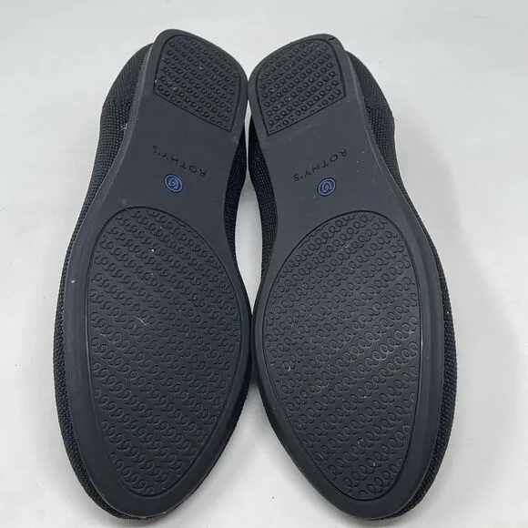 Rothy’s The Flat Womens 8.5 Black Knit Round Toe Slip On Heel Stripe Shoes