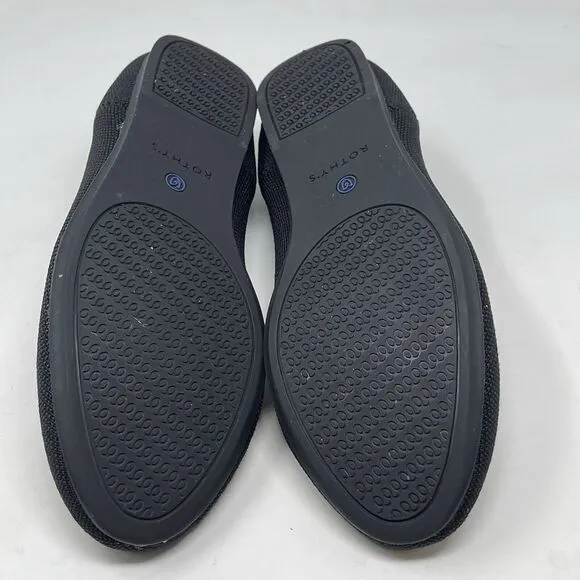 Rothy’s The Flat Womens 8.5 Black Knit Round Toe Slip On Heel Stripe Shoes