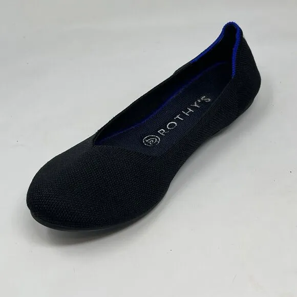 Rothy’s The Flat Womens 8.5 Black Knit Round Toe Slip On Heel Stripe Shoes