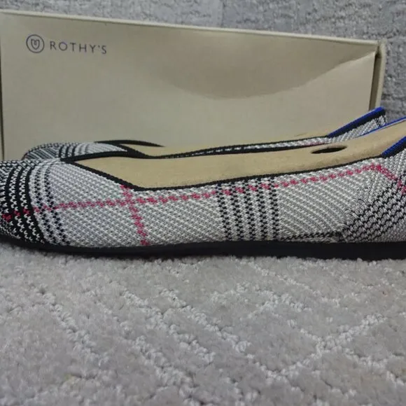 Rothy's The Flat Women's Size 7.5 US Gray Glen Plaid Slip on Ballet Flat Shoes