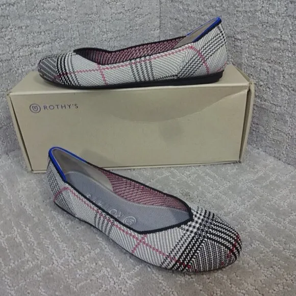 Rothy's The Flat Women's Size 7.5 US Gray Glen Plaid Slip on Ballet Flat Shoes