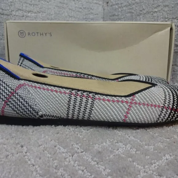 Rothy's The Flat Women's Size 7.5 US Gray Glen Plaid Slip on Ballet Flat Shoes