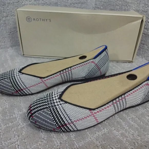 Rothy's The Flat Women's Size 7.5 US Gray Glen Plaid Slip on Ballet Flat Shoes