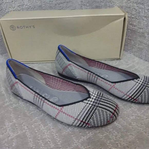 Rothy's The Flat Women's Size 7.5 US Gray Glen Plaid Slip on Ballet Flat Shoes