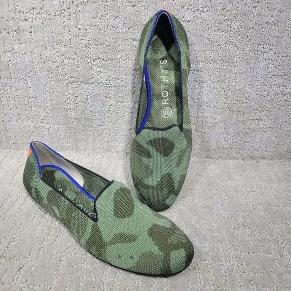 Rothy's The Loafer Olive Camo Green Round Toe Flat Shoes Multiple Sizes