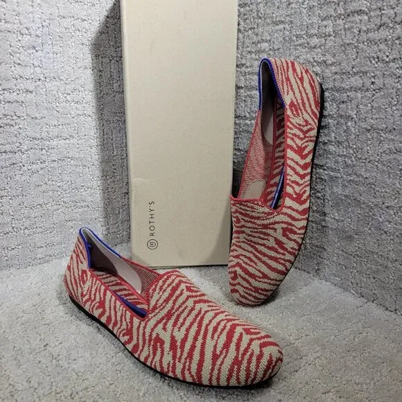 Rothys The Loafer Red Zebra Round Toe Slip on Flat Shoes Multiple Sizes
