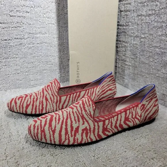 Rothys The Loafer Red Zebra Round Toe Slip on Flat Shoes Multiple Sizes