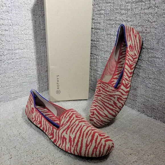Rothys The Loafer Red Zebra Round Toe Slip on Flat Shoes Multiple Sizes