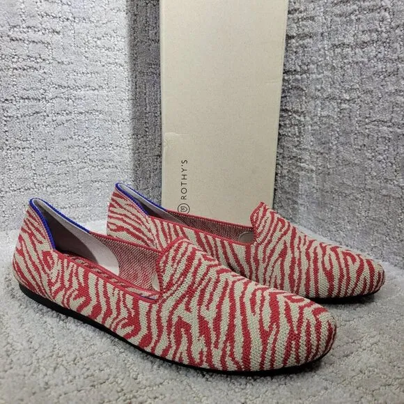 Rothys The Loafer Red Zebra Round Toe Slip on Flat Shoes Multiple Sizes
