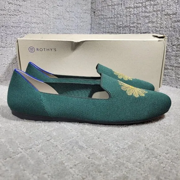 Rothy’s The Loafer Women's Size 6.5 Evergreen Embroidered Rounded Toe Flat Shoes
