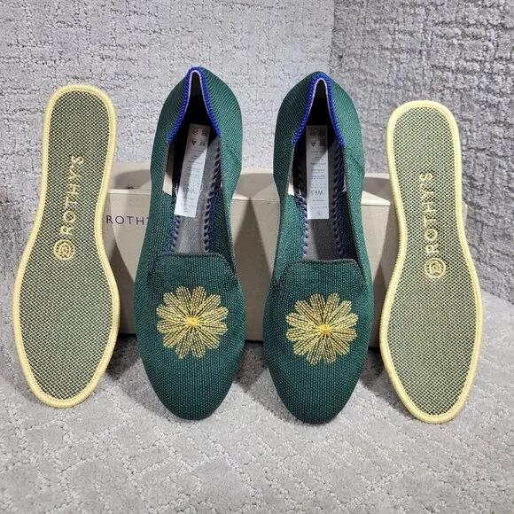 Rothy’s The Loafer Women's Size 6.5 Evergreen Embroidered Rounded Toe Flat Shoes