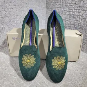 Rothy’s The Loafer Women's Size 6.5 Evergreen Embroidered Rounded Toe Flat Shoes
