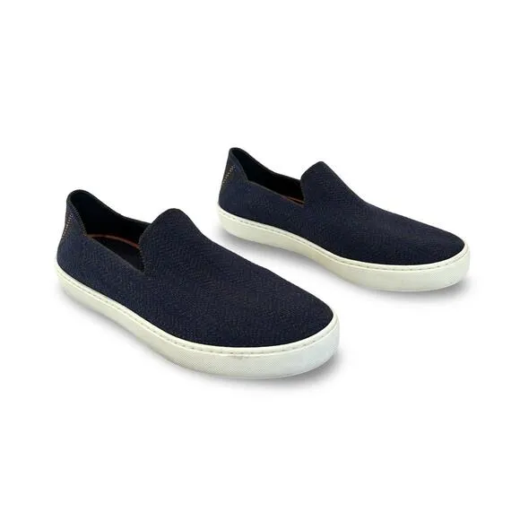Rothys The Original Slip On Sneaker Merino Womens Size 10.5 Blue Herringbone