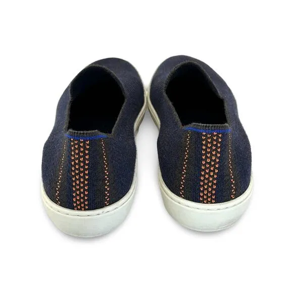 Rothys The Original Slip On Sneaker Merino Womens Size 10.5 Blue Herringbone