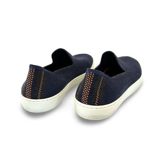 Rothys The Original Slip On Sneaker Merino Womens Size 10.5 Blue Herringbone