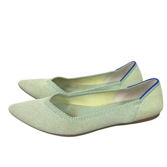 Rothy's The Point Flat Pointed Toe Mint Green Rare Knit Shoes Womens Size 8