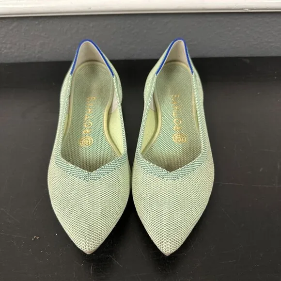 Rothy's The Point Flat Pointed Toe Mint Green Rare Knit Shoes Womens Size 8