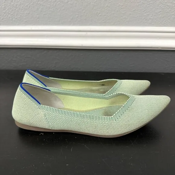 Rothy's The Point Flat Pointed Toe Mint Green Rare Knit Shoes Womens Size 8