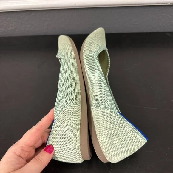 Rothy's The Point Flat Pointed Toe Mint Green Rare Knit Shoes Womens Size 8