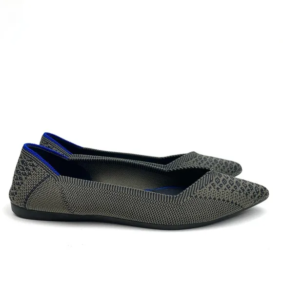Rothy’s The Point Flat Snake Print Shoes Pointed Toe Gray Python Comfy Size 7.5