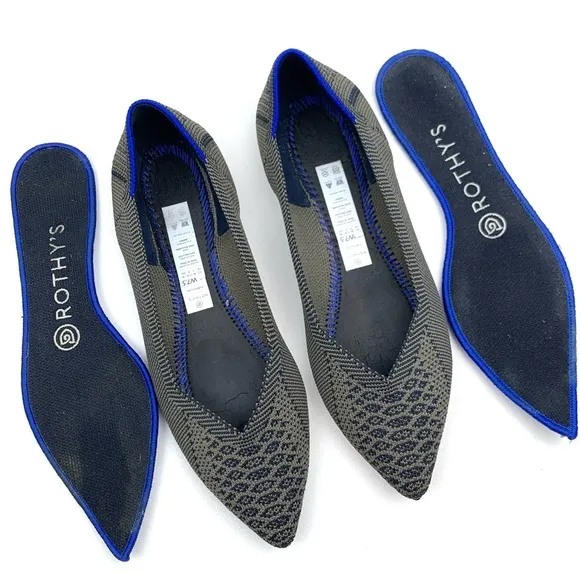 Rothy’s The Point Flat Snake Print Shoes Pointed Toe Gray Python Comfy Size 7.5