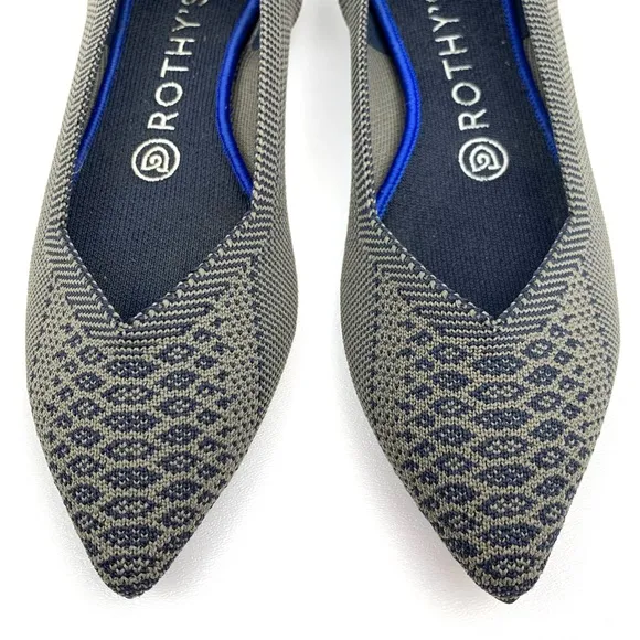 Rothy’s The Point Flat Snake Print Shoes Pointed Toe Gray Python Comfy Size 7.5
