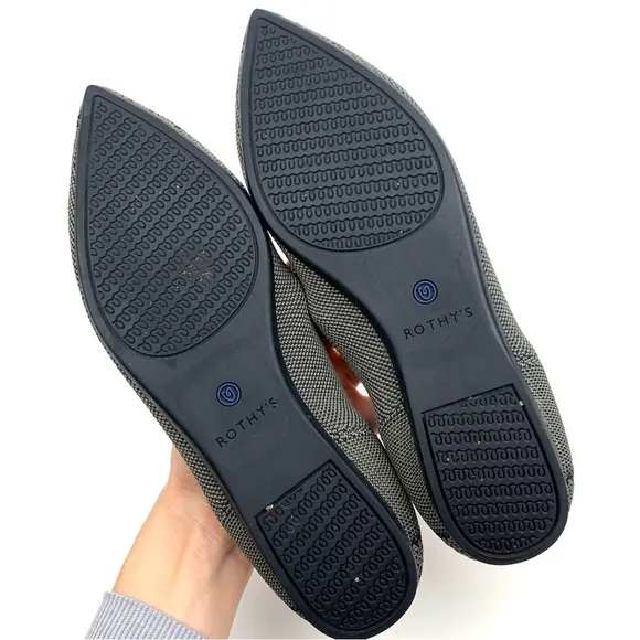 Rothy’s The Point Flat Snake Print Shoes Pointed Toe Gray Python Comfy Size 7.5