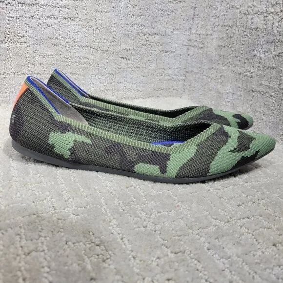 Rothy's The Point Olive Camo Green Pointed Toe Flat Shoes Multiple Sizes