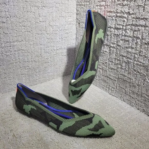 Rothy's The Point Olive Camo Green Pointed Toe Flat Shoes Multiple Sizes