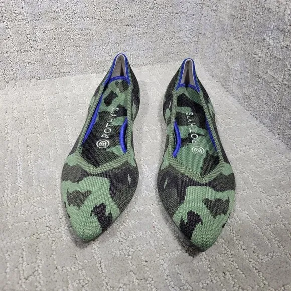Rothy's The Point Olive Camo Green Pointed Toe Flat Shoes Multiple Sizes
