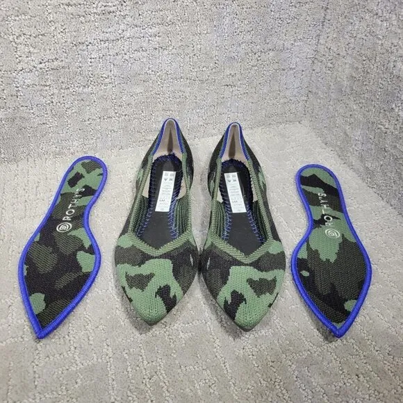Rothy's The Point Olive Camo Green Pointed Toe Flat Shoes Multiple Sizes