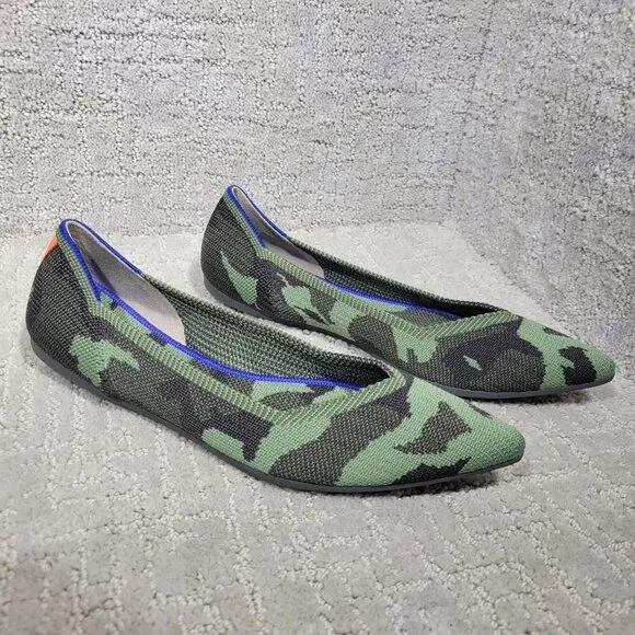 Rothy's The Point Olive Camo Green Pointed Toe Flat Shoes Multiple Sizes