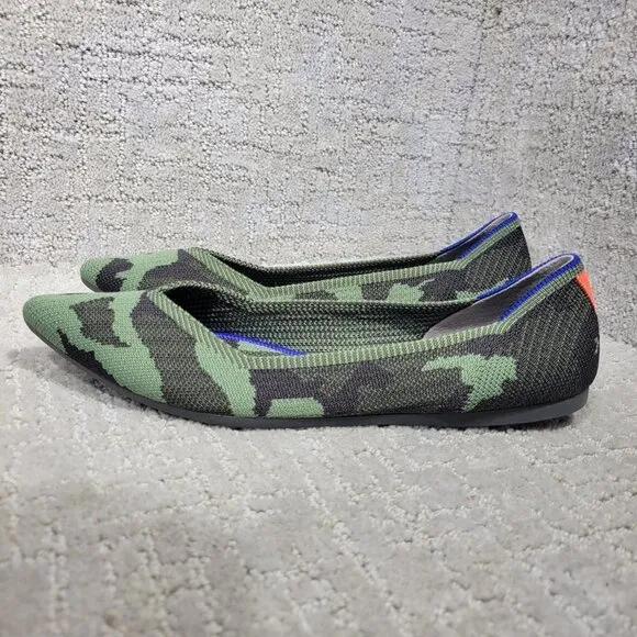 Rothy's The Point Olive Camo Green Pointed Toe Flat Shoes Multiple Sizes