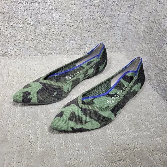 Rothy's The Point Olive Camo Green Pointed Toe Flat Shoes Multiple Sizes