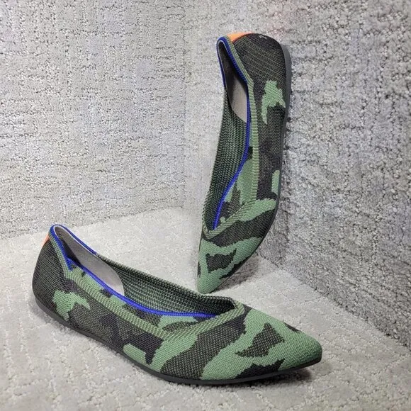 Rothy's The Point Olive Camo Green Pointed Toe Flat Shoes Multiple Sizes